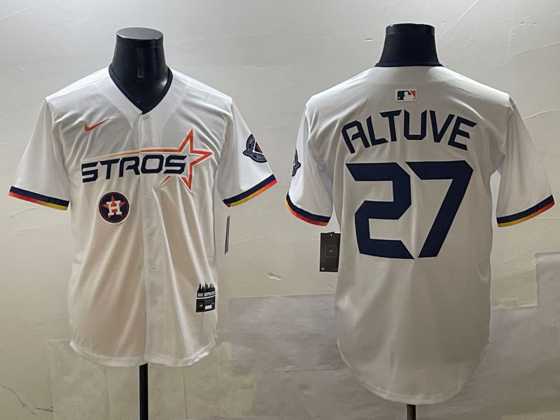 Men Houston Astros 27 Altuve White Three generations Joint Name 2025 Nike MLB Jersey style 10